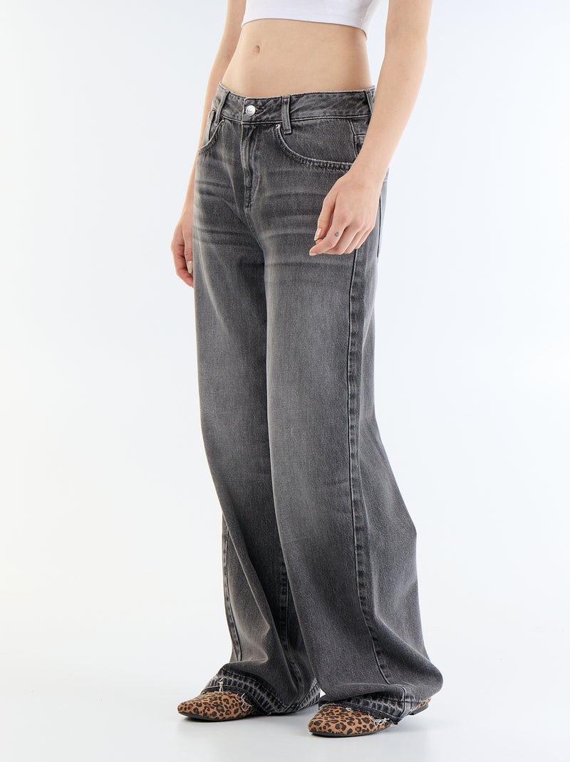 Pantalon denim wide leg effet délavé Gris - Kiabi