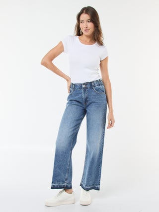 Pantalon denim wide leg en coton