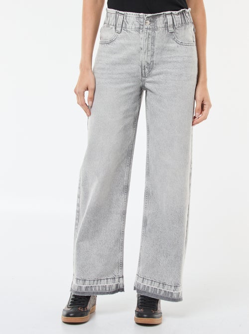Pantalon denim wide leg en coton - Kiabi