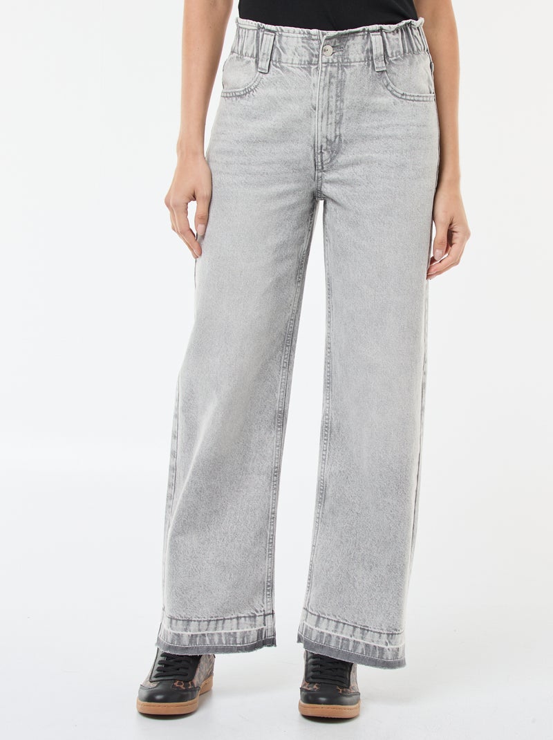 Pantalon denim wide leg en coton Gris - Kiabi