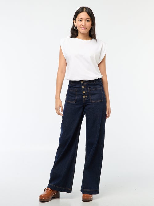 Pantalon denim wide uni - Kiabi