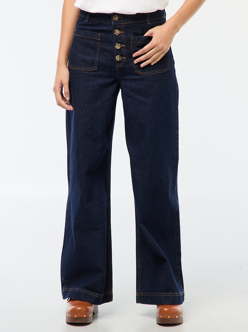 Pantalon denim wide uni Bleu - Kiabi
