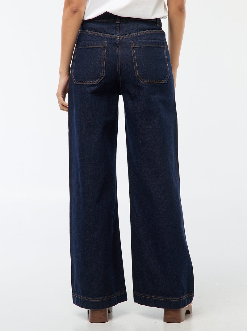 Pantalon denim wide uni Bleu - Kiabi