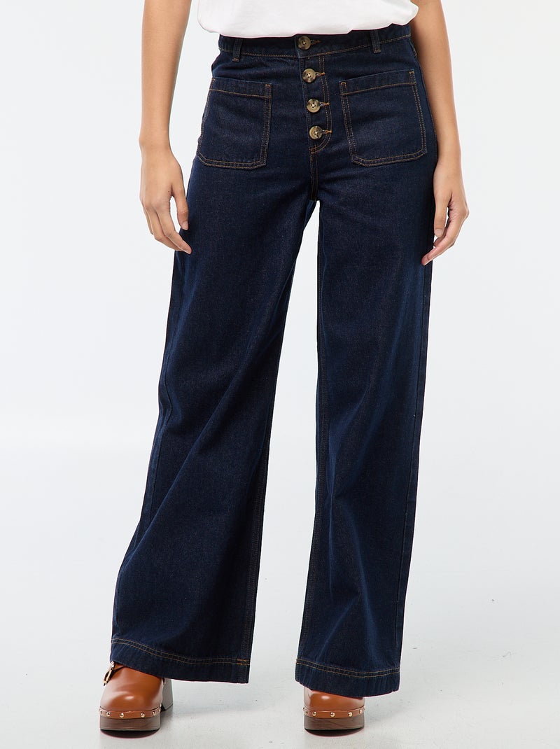 Pantalon denim wide uni Bleu - Kiabi