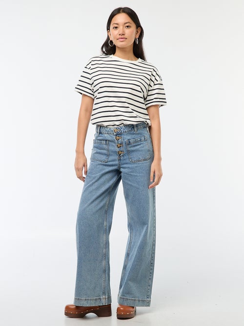 Pantalon denim wide uni - Kiabi