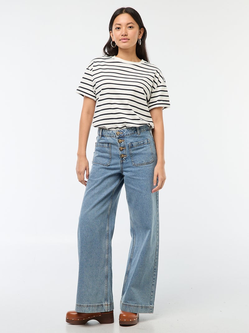 Pantalon denim wide uni Bleu - Kiabi