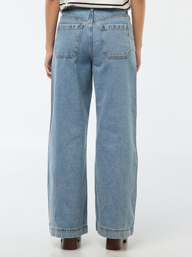 Pantalon denim wide uni Bleu - Kiabi