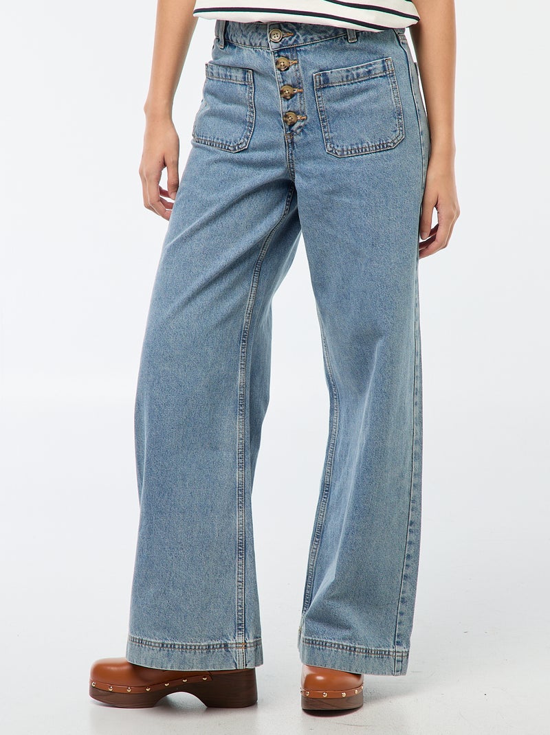 Pantalon denim wide uni Bleu - Kiabi