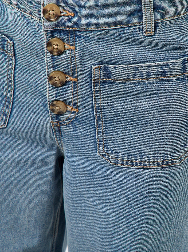 Pantalon denim wide uni Bleu - Kiabi