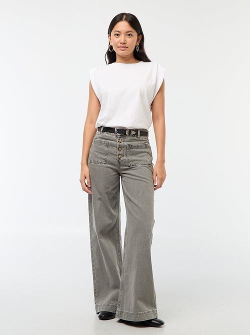 Pantalon denim wide uni - Kiabi
