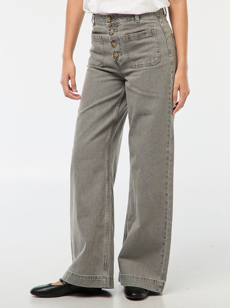 Pantalon denim wide uni Gris - Kiabi