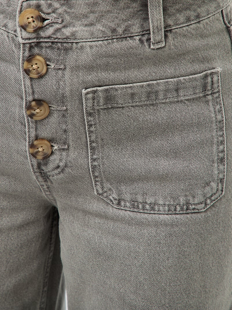 Pantalon denim wide uni Gris - Kiabi