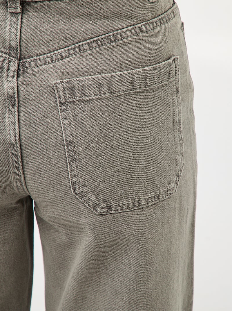 Pantalon denim wide uni Gris - Kiabi