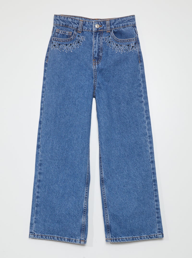 Pantalon denim wideleg à strass Bleu - Kiabi