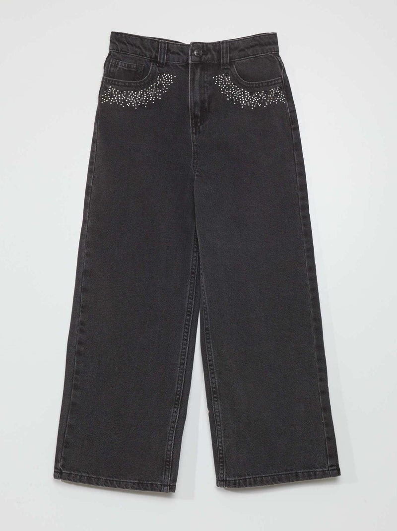 Pantalon denim wideleg à strass Gris - Kiabi