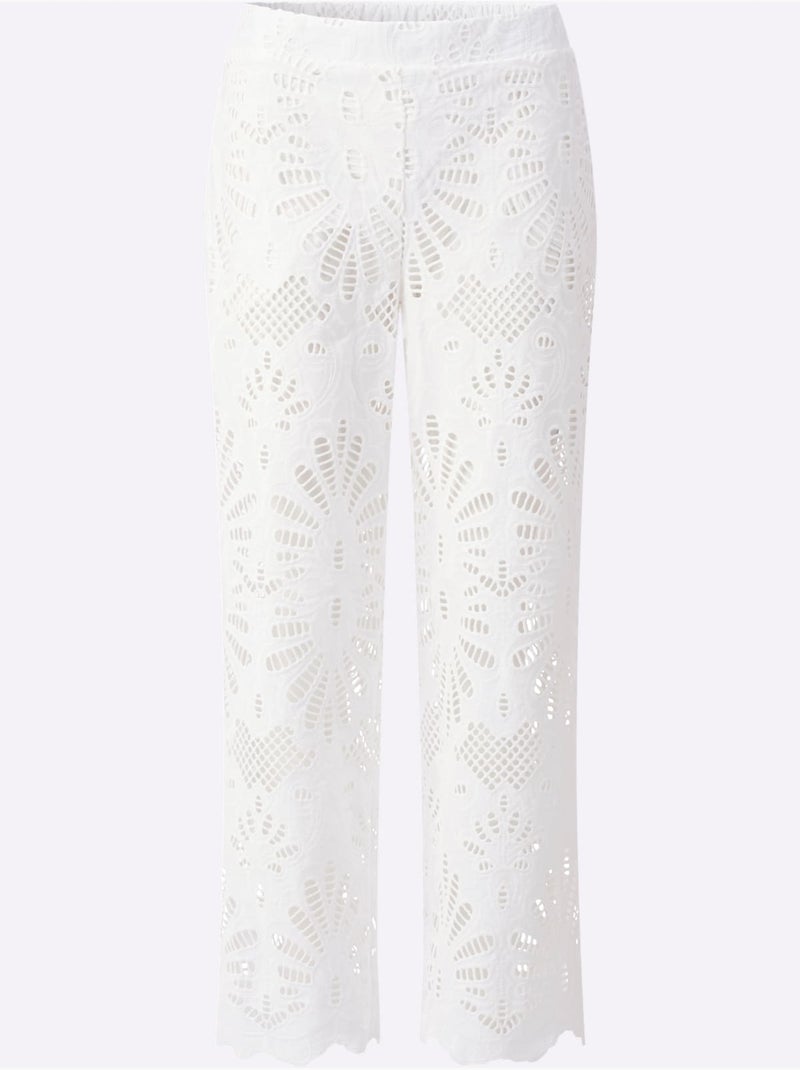 Pantalon dentelle ajourée - taille standard - helline Ecru - Kiabi