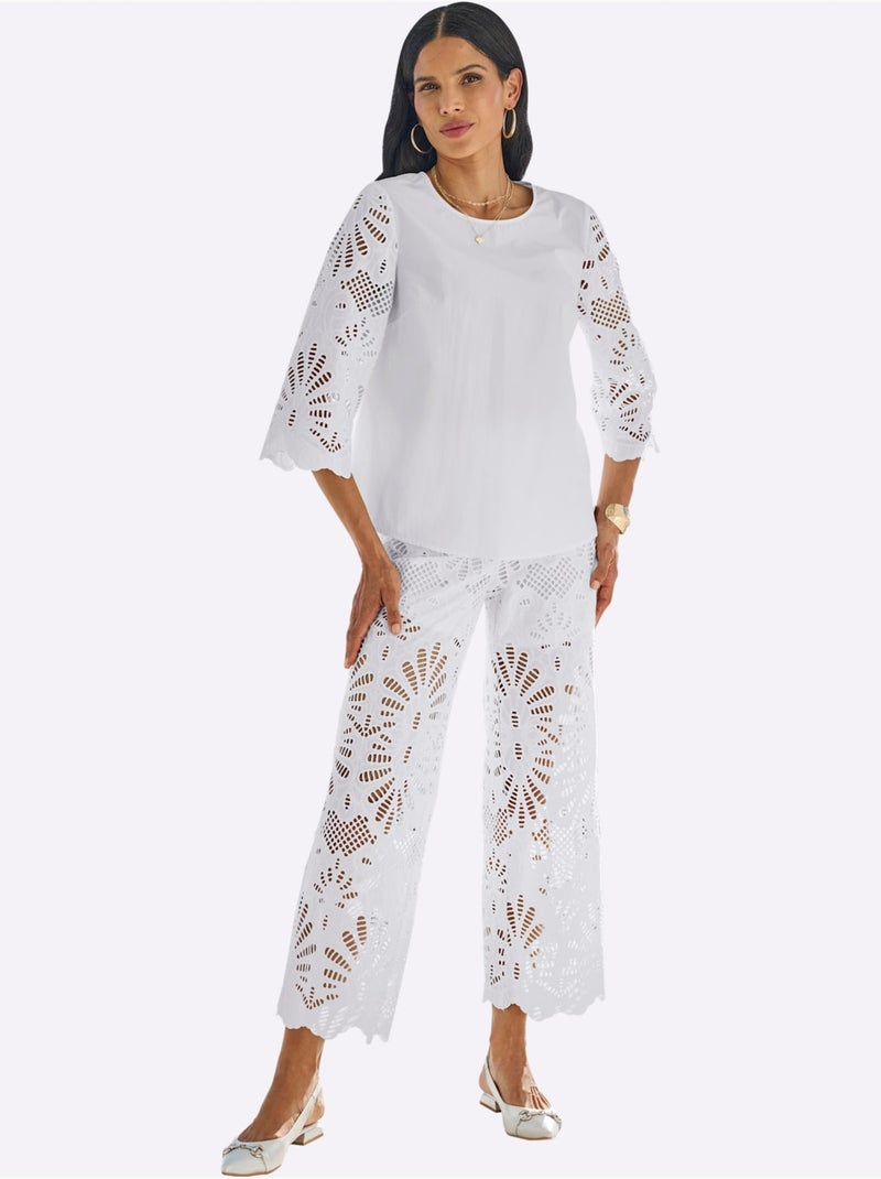 Pantalon dentelle ajourée - taille standard - helline Ecru - Kiabi