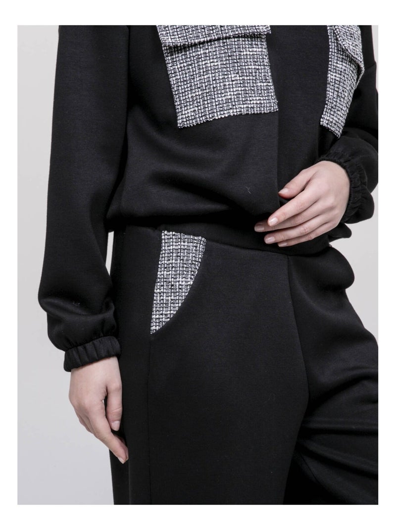 Pantalon détails tweed ENRIKA Noir - Kiabi