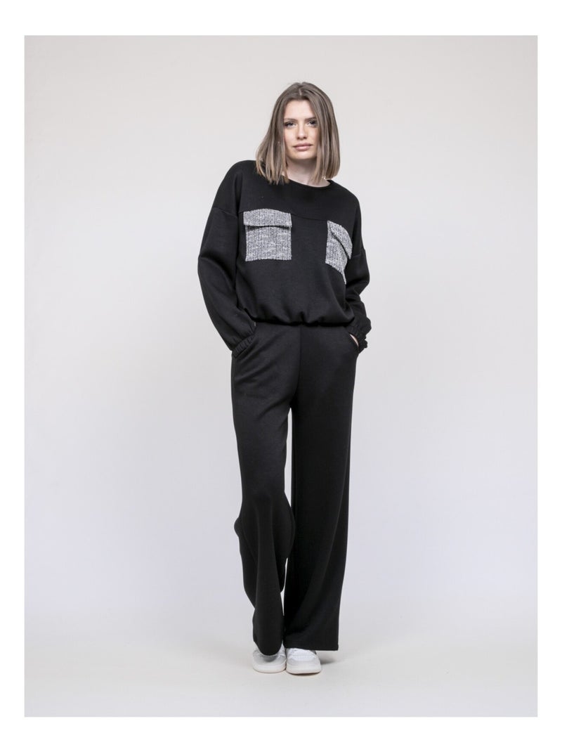 Pantalon détails tweed ENRIKA Noir - Kiabi