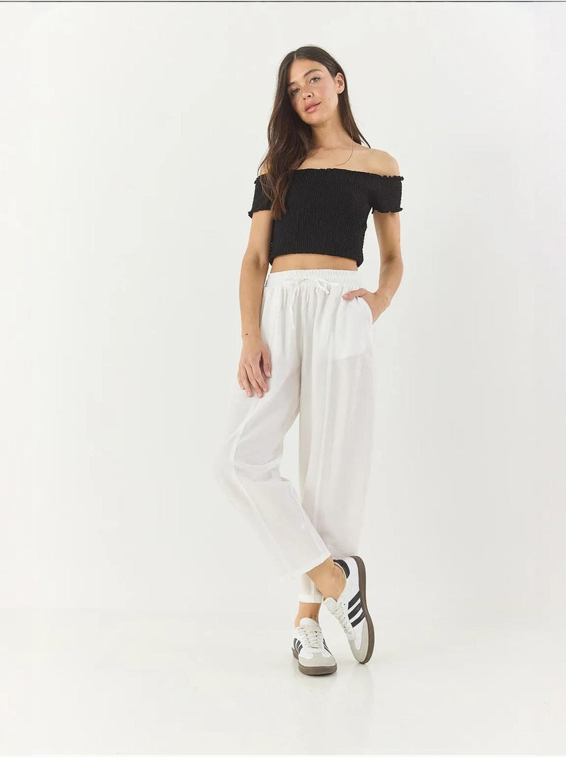 Pantalon d'été coupe carotte ceinturé bianco avec détails de poches lucci Blanc - Kiabi