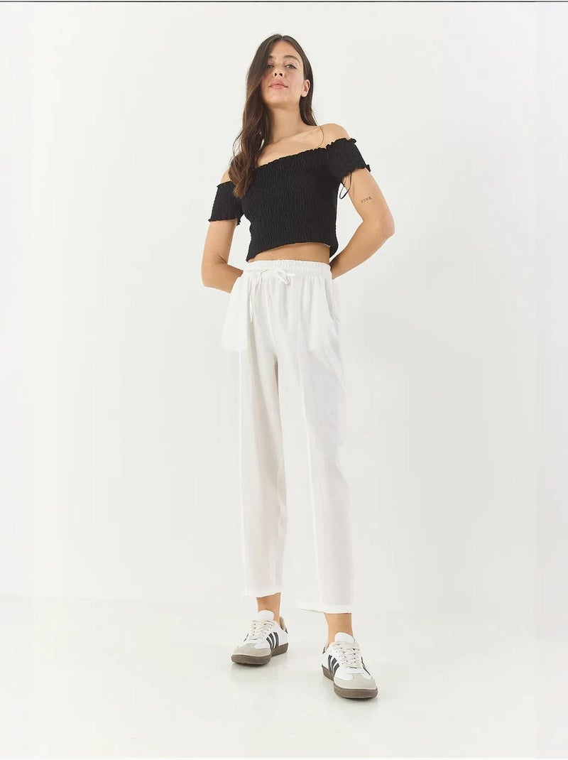 Pantalon d'été coupe carotte ceinturé bianco avec détails de poches lucci Blanc - Kiabi