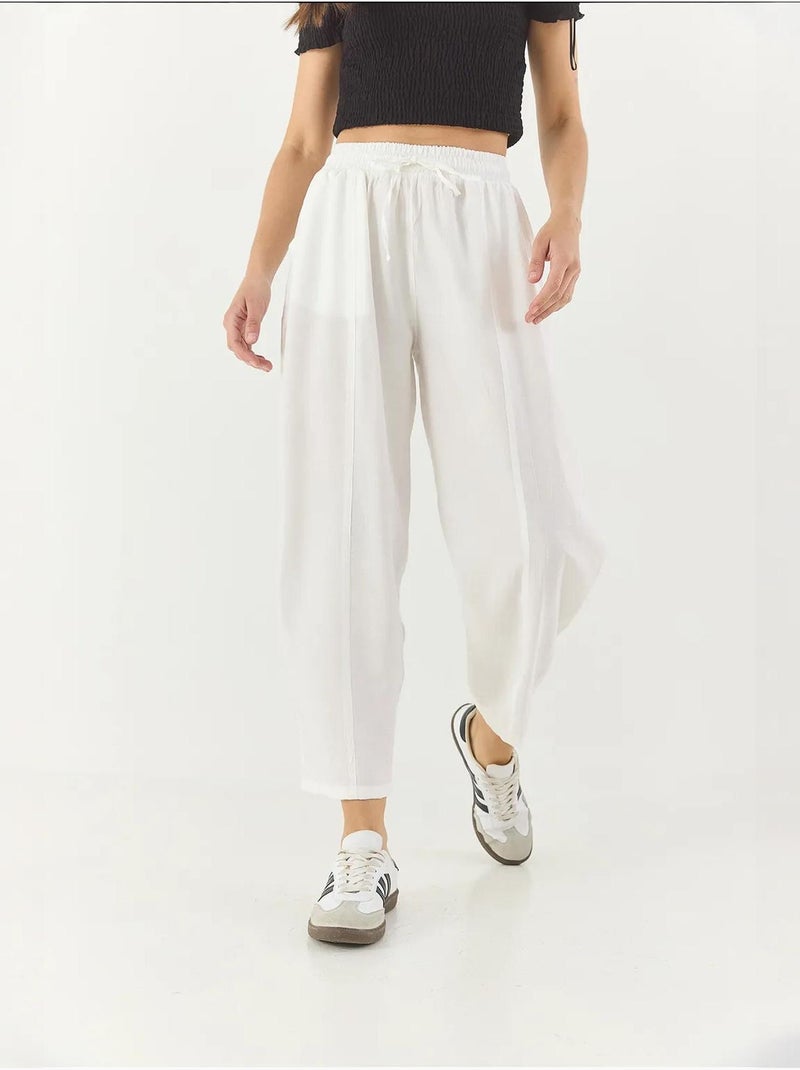 Pantalon d'été coupe carotte ceinturé bianco avec détails de poches lucci Blanc - Kiabi
