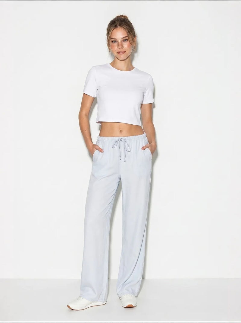 Pantalon d'été en lyocell avec ceinture élastique et poches bianco lucci Bleu pastel - Kiabi