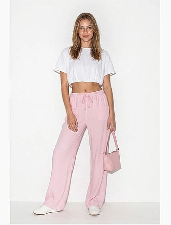 Pantalon d'été en lyocell avec ceinture élastique et poches bianco lucci