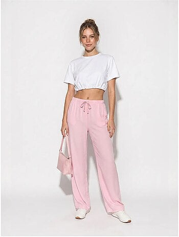 Pantalon d'été en lyocell avec ceinture élastique et poches bianco lucci