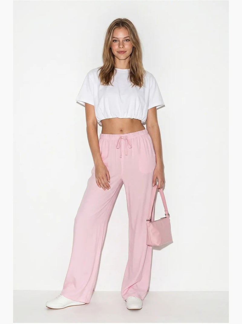 Pantalon d'été en lyocell avec ceinture élastique et poches bianco lucci Rose - Kiabi
