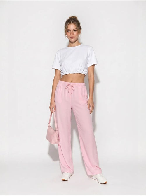 Pantalon d'été en lyocell avec ceinture élastique et poches bianco lucci - Kiabi Pantalon d'été en lyocell avec ceinture élastique et poches bianco lucci - Kiabi