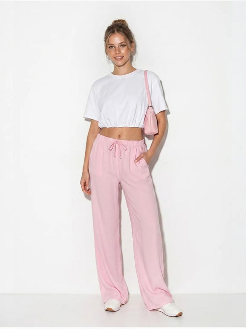 Pantalon d'été en lyocell avec ceinture élastique et poches bianco lucci - Kiabi Pantalon d'été en lyocell avec ceinture élastique et poches bianco lucci - Kiabi