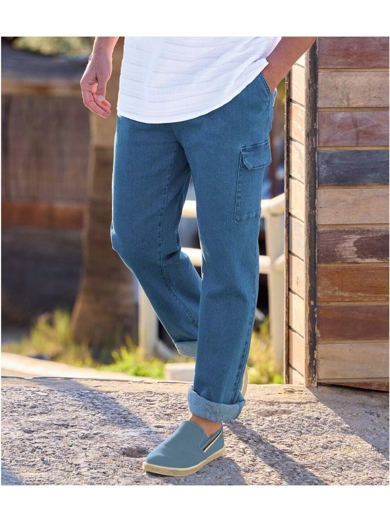 Pantalon détente cargo en jean :  - atlas for men Bleu - Kiabi