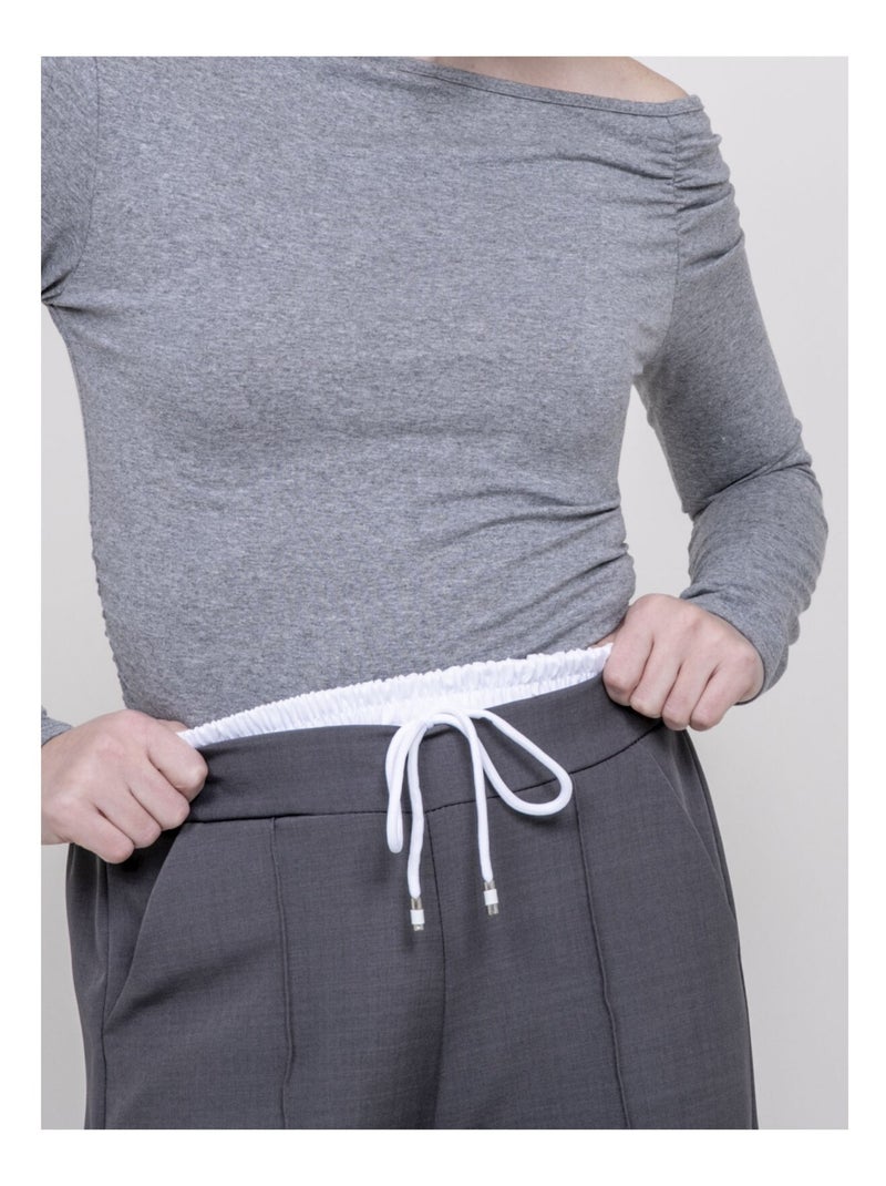 Pantalon double ceinture EGLENY Gris - Kiabi