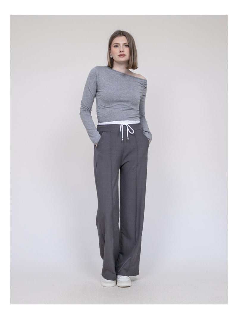 Pantalon double ceinture EGLENY Gris - Kiabi