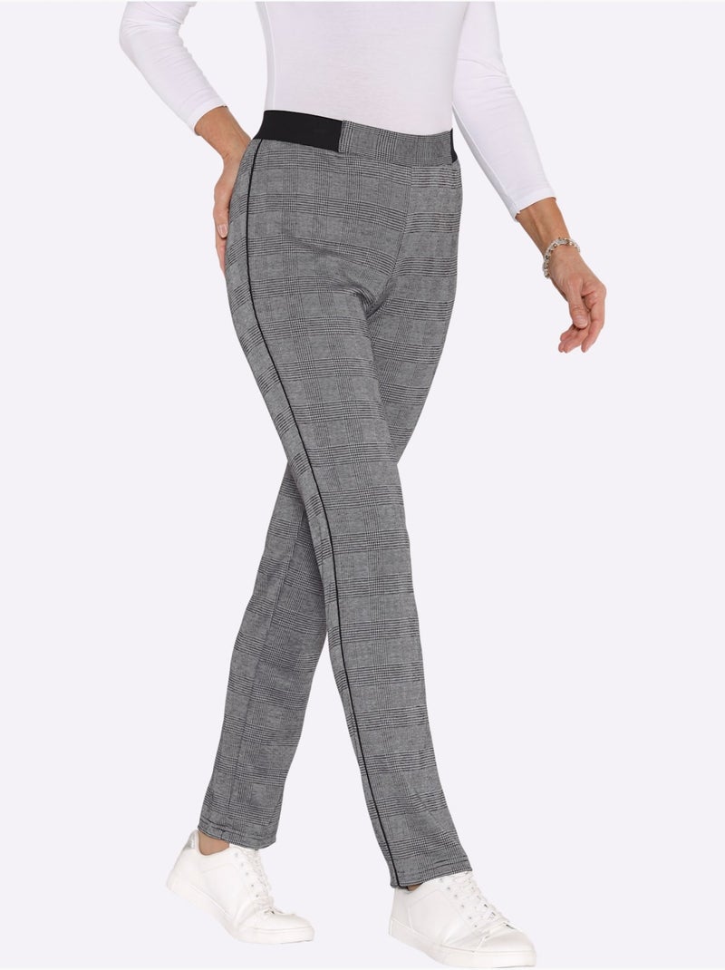 Pantalon doux à motif géométrique avec passepoil noir - Taille courte - Moda Vilona Gris - Kiabi