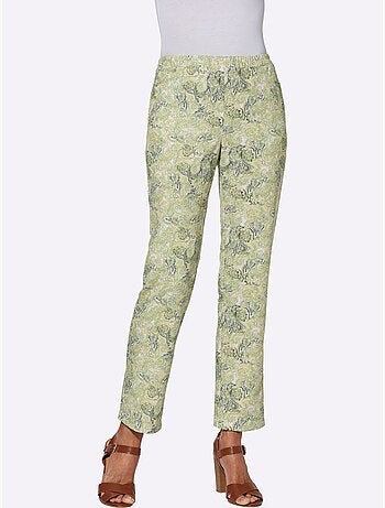 Pantalon doux avec imprimé paisley et feuilles à poches - taille courte - moda vilona