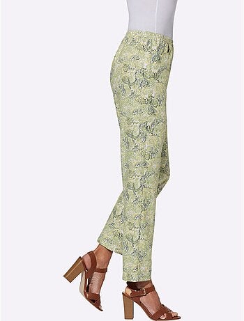 Pantalon doux avec imprimé paisley et feuilles à poches - taille courte - moda vilona