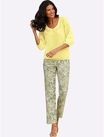Pantalon doux avec imprimé paisley et feuilles à poches - taille courte - moda vilona