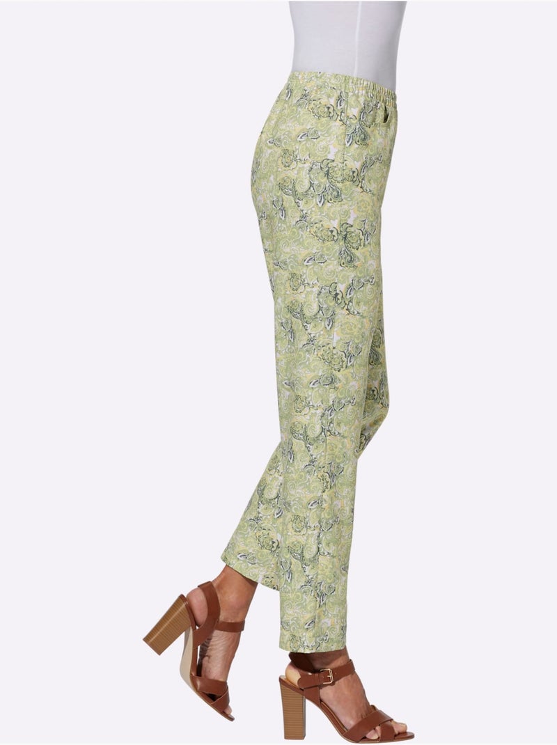 Pantalon doux avec imprimé paisley et feuilles à poches - Taille courte - Moda Vilona Vert tilleul - Kiabi