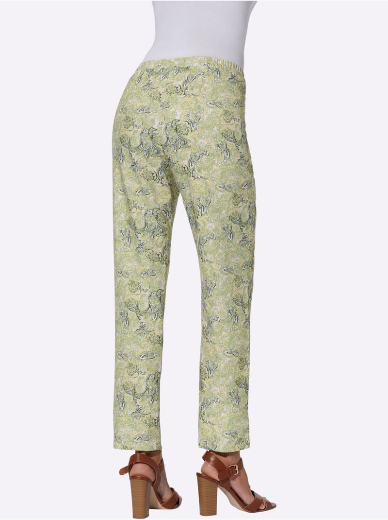 Pantalon doux avec imprimé paisley et feuilles à poches - Taille courte - Moda Vilona Vert tilleul - Kiabi