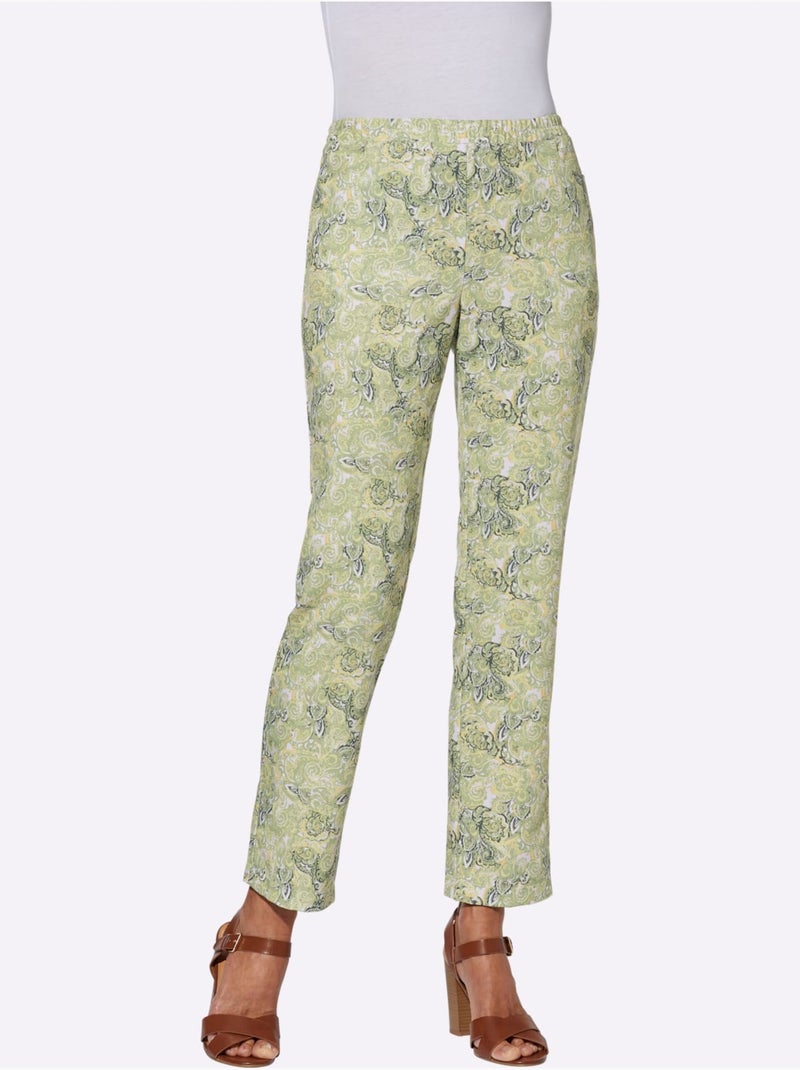 Pantalon doux avec imprimé paisley et feuilles à poches - Taille courte - Moda Vilona Vert tilleul - Kiabi