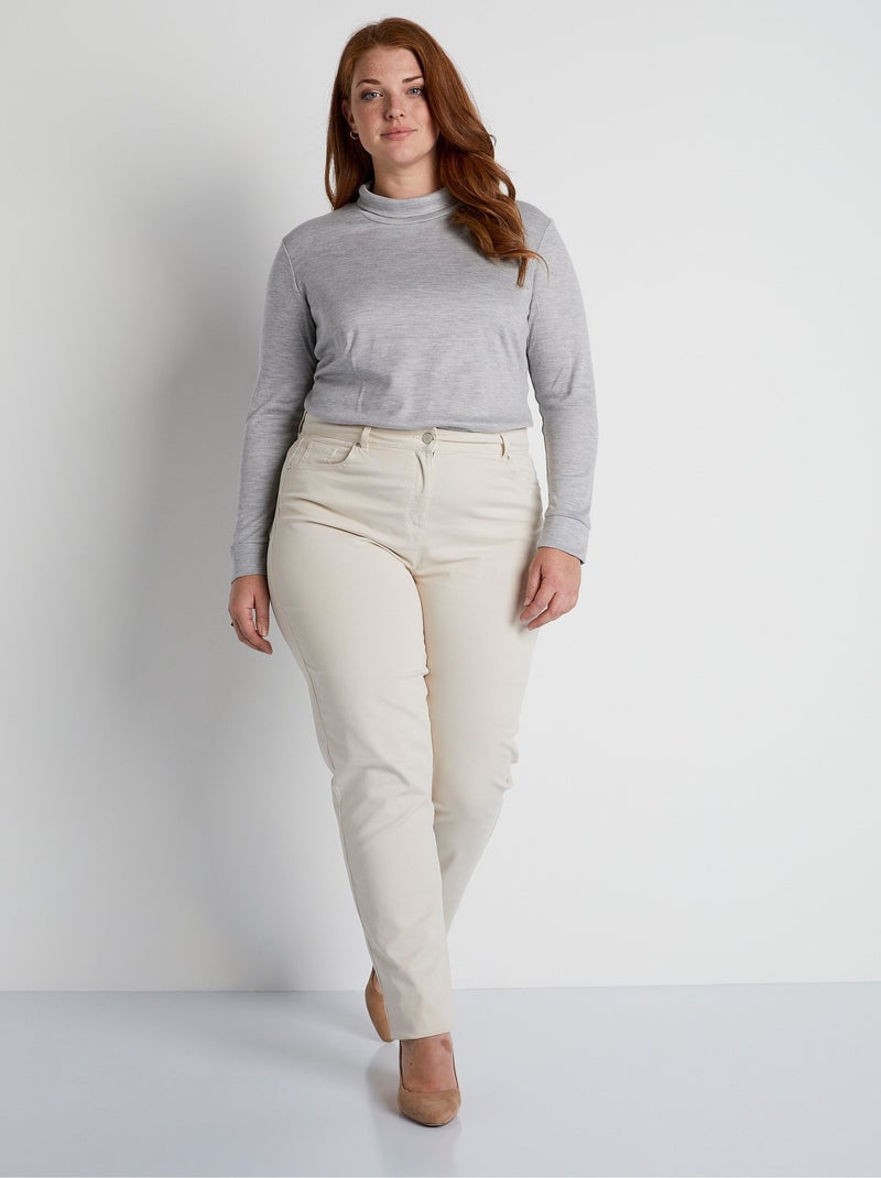 Pantalon droit 5 poches coton stretch - Afibel Beige - Kiabi