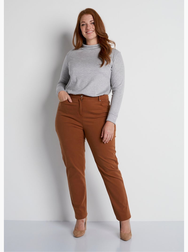 Pantalon droit 5 poches coton stretch - Afibel Ecru - Kiabi