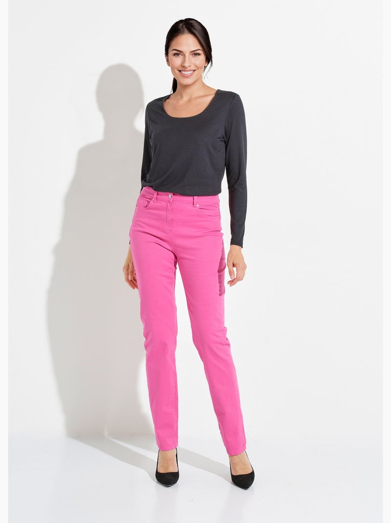 Pantalon droit 5 poches coton stretch - Afibel Rose fushia - Kiabi