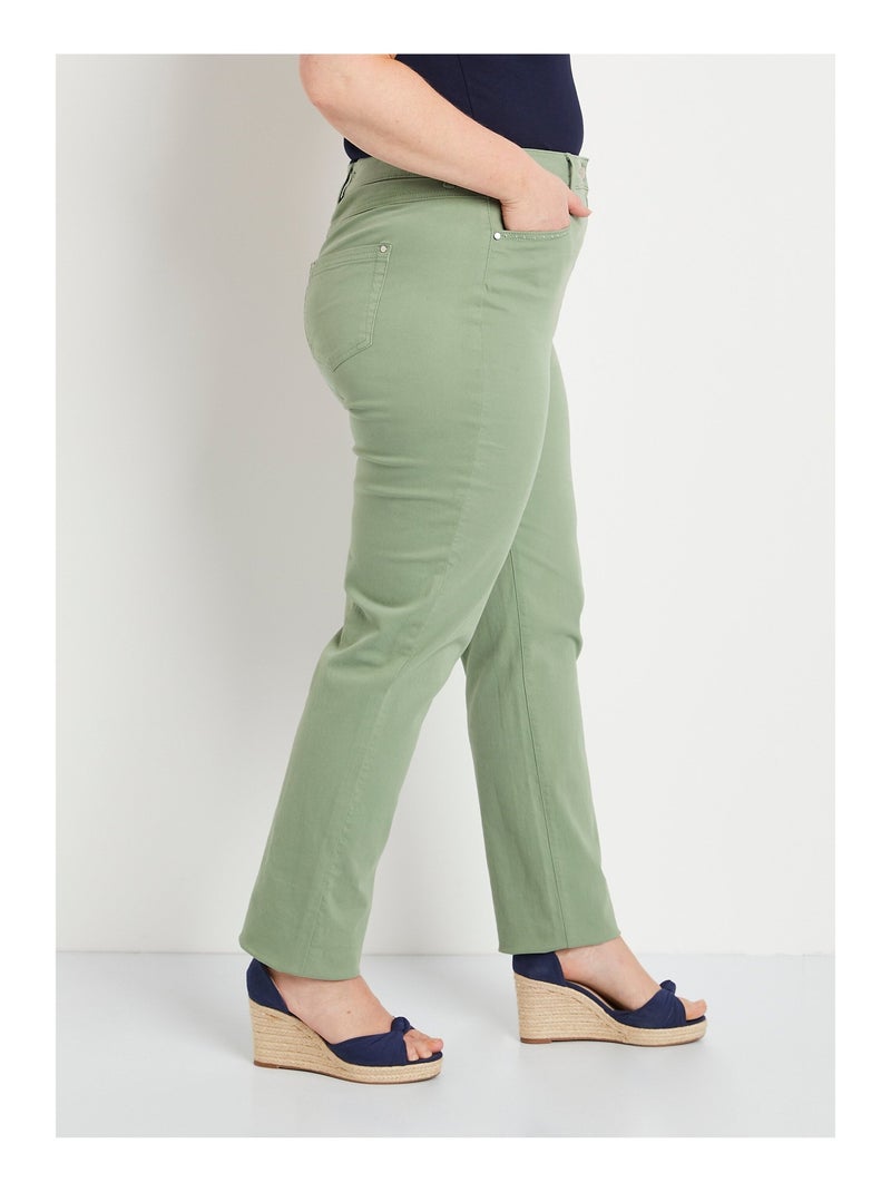 Pantalon droit 5 poches coton stretch - Afibel Vert tilleul - Kiabi
