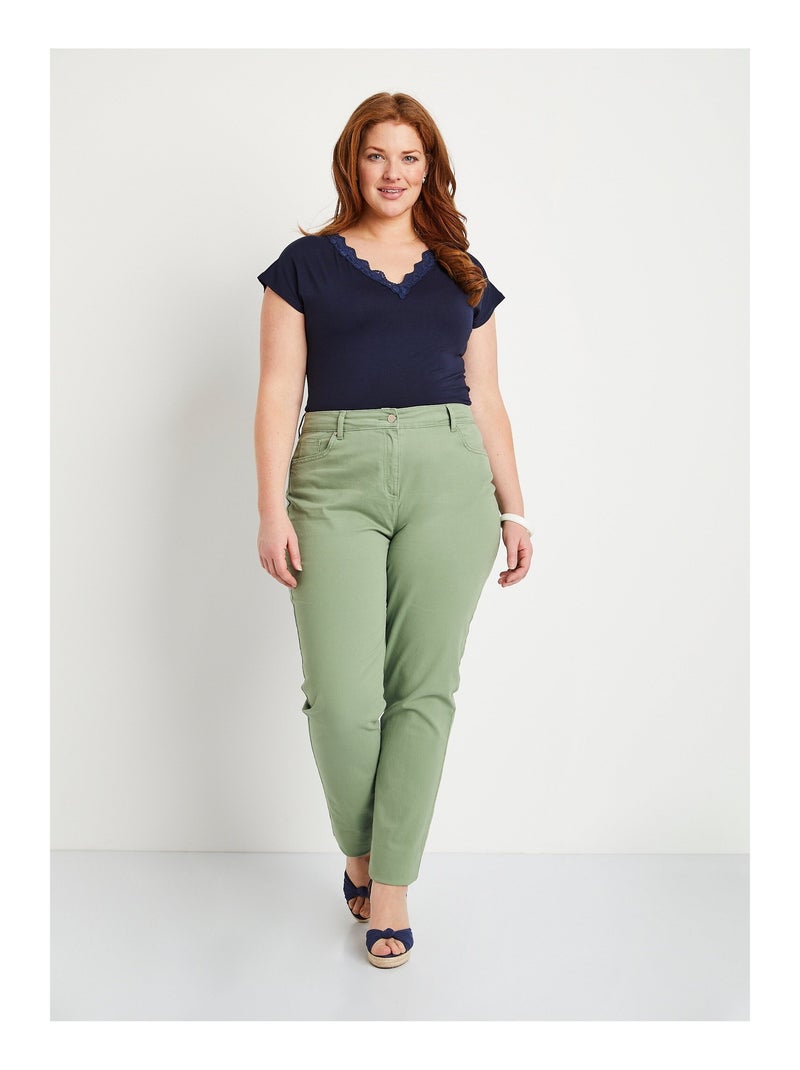Pantalon droit 5 poches coton stretch - Afibel Vert tilleul - Kiabi