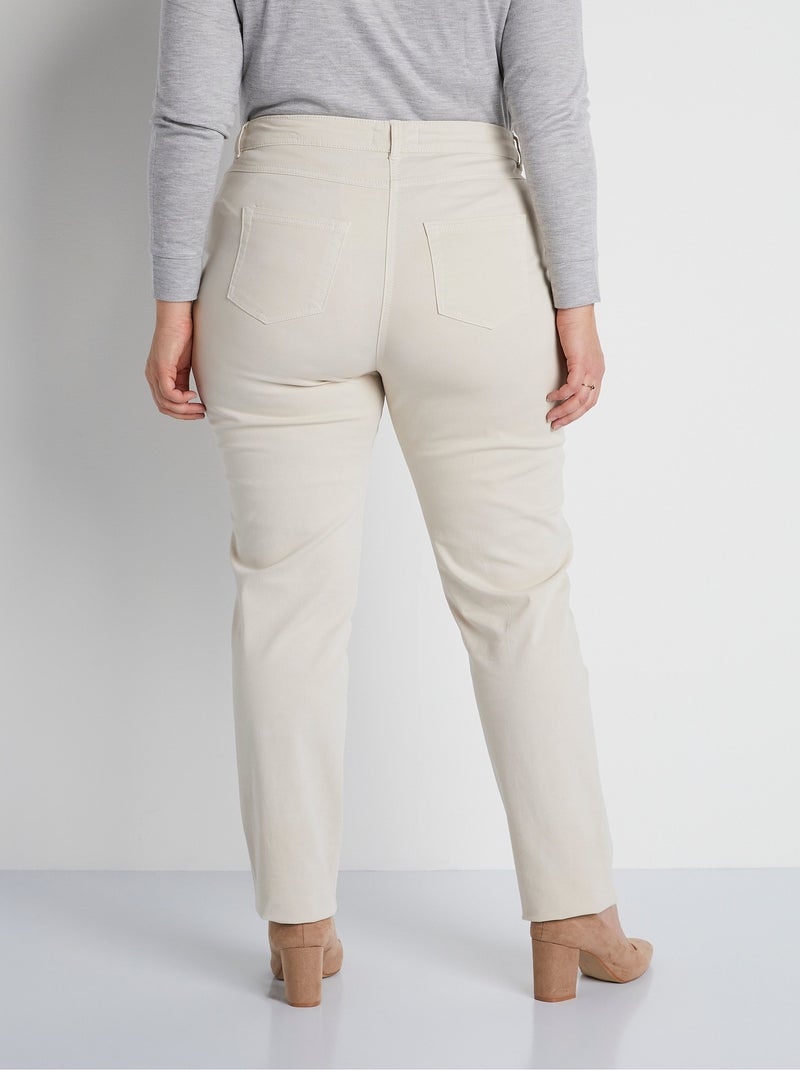 Pantalon droit 5 poches coton stretch Beige - Kiabi