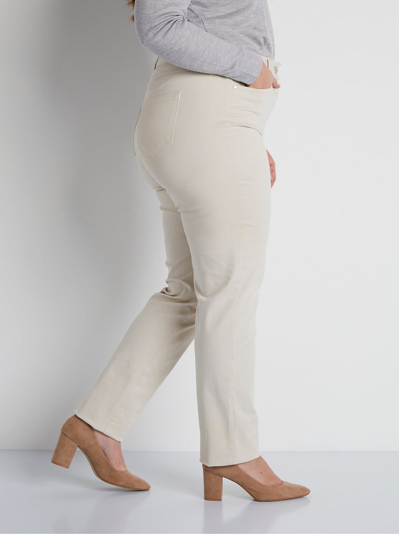 Pantalon droit 5 poches coton stretch Beige - Kiabi