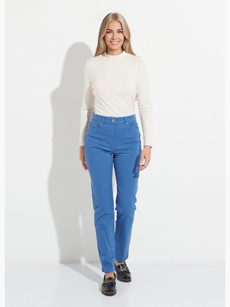 Pantalon droit 5 poches coton stretch Bleu - Kiabi